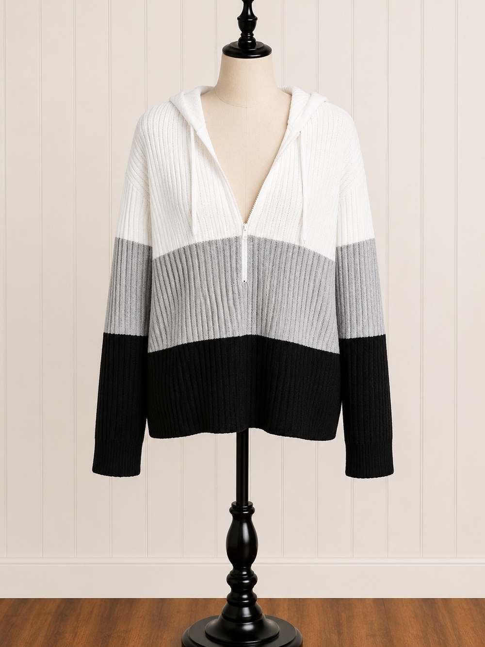 Manfinity Colorblock Zip-Front Hooded Sweater